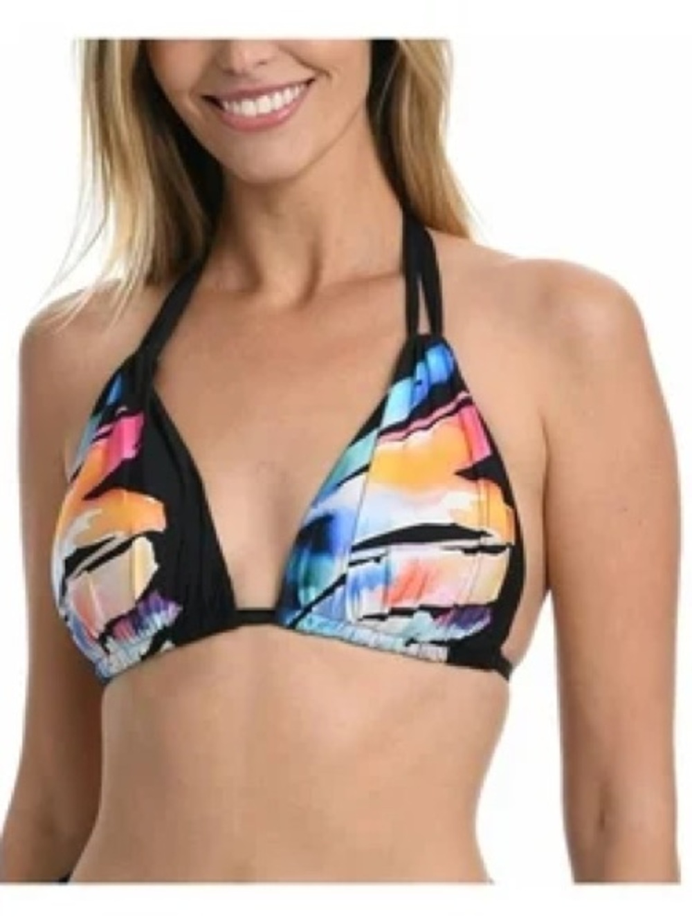 La Blanca Black Multicolor Halter Bikini with Pink Lining